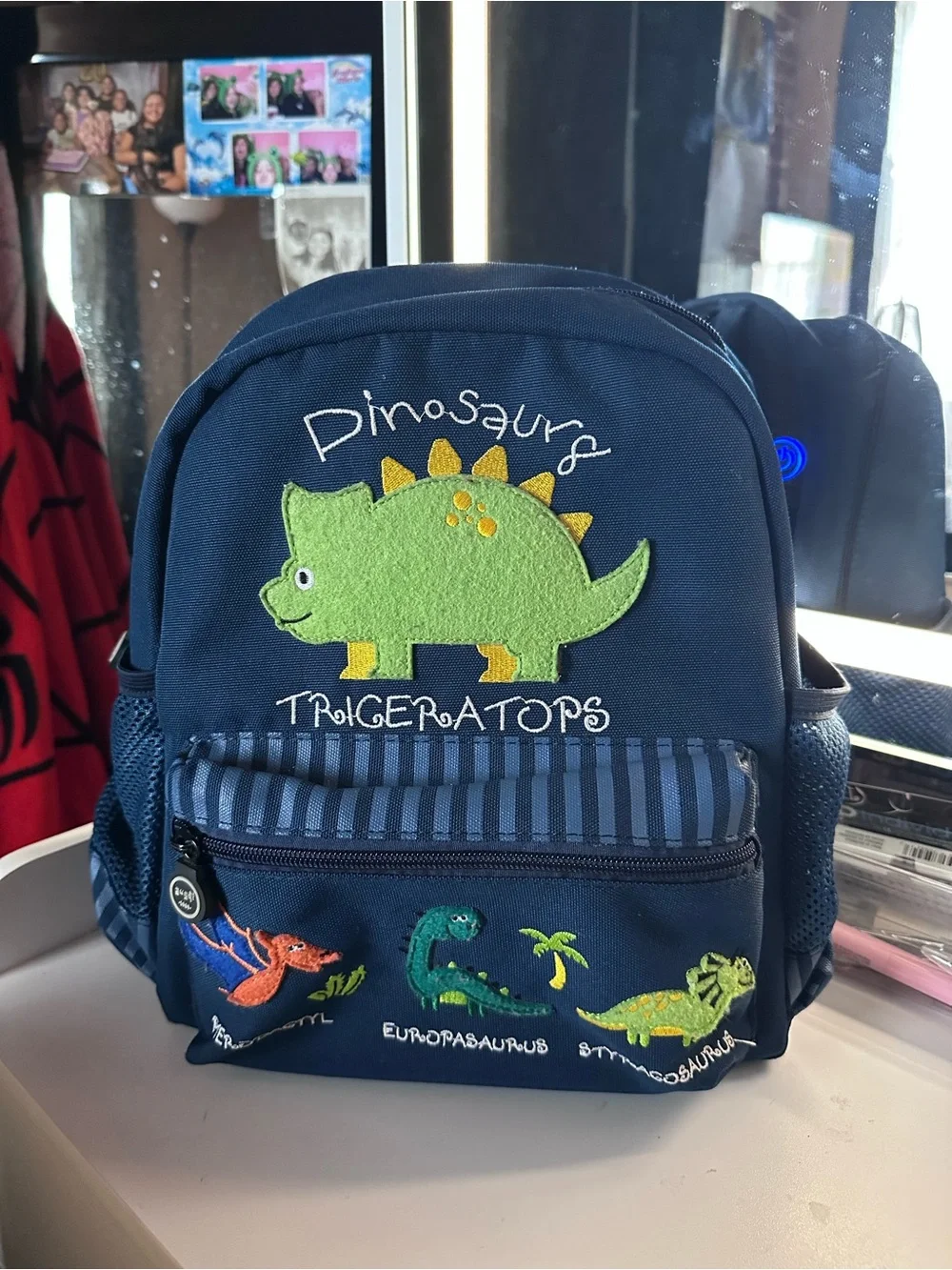 Kids Navy Dinosaur Backpack - Triceratops Design